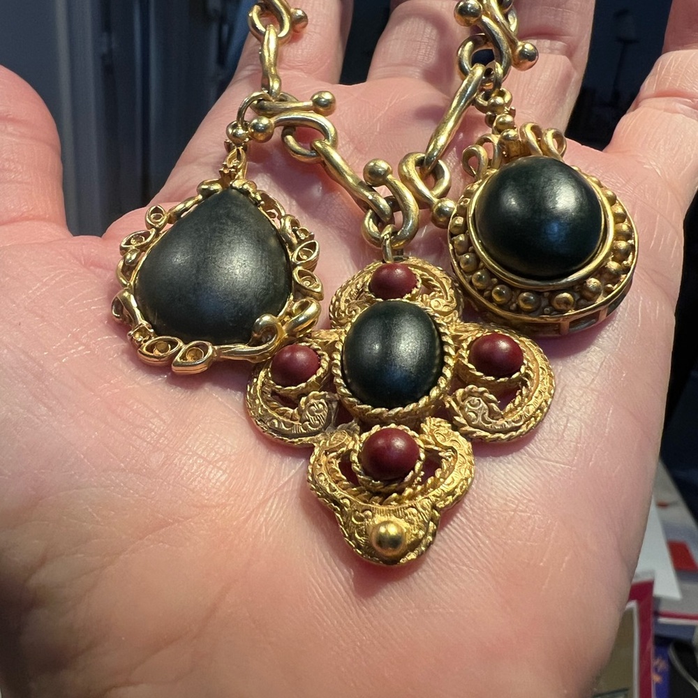 DKNY Gold and Black Brooch with Red Accents Hard To Find! - Picture 2 of 10